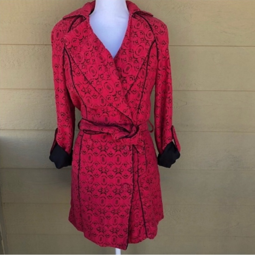 W118 By Walter Baker Jackets & Coats Pallava Lace Trench Coat Red Black - M